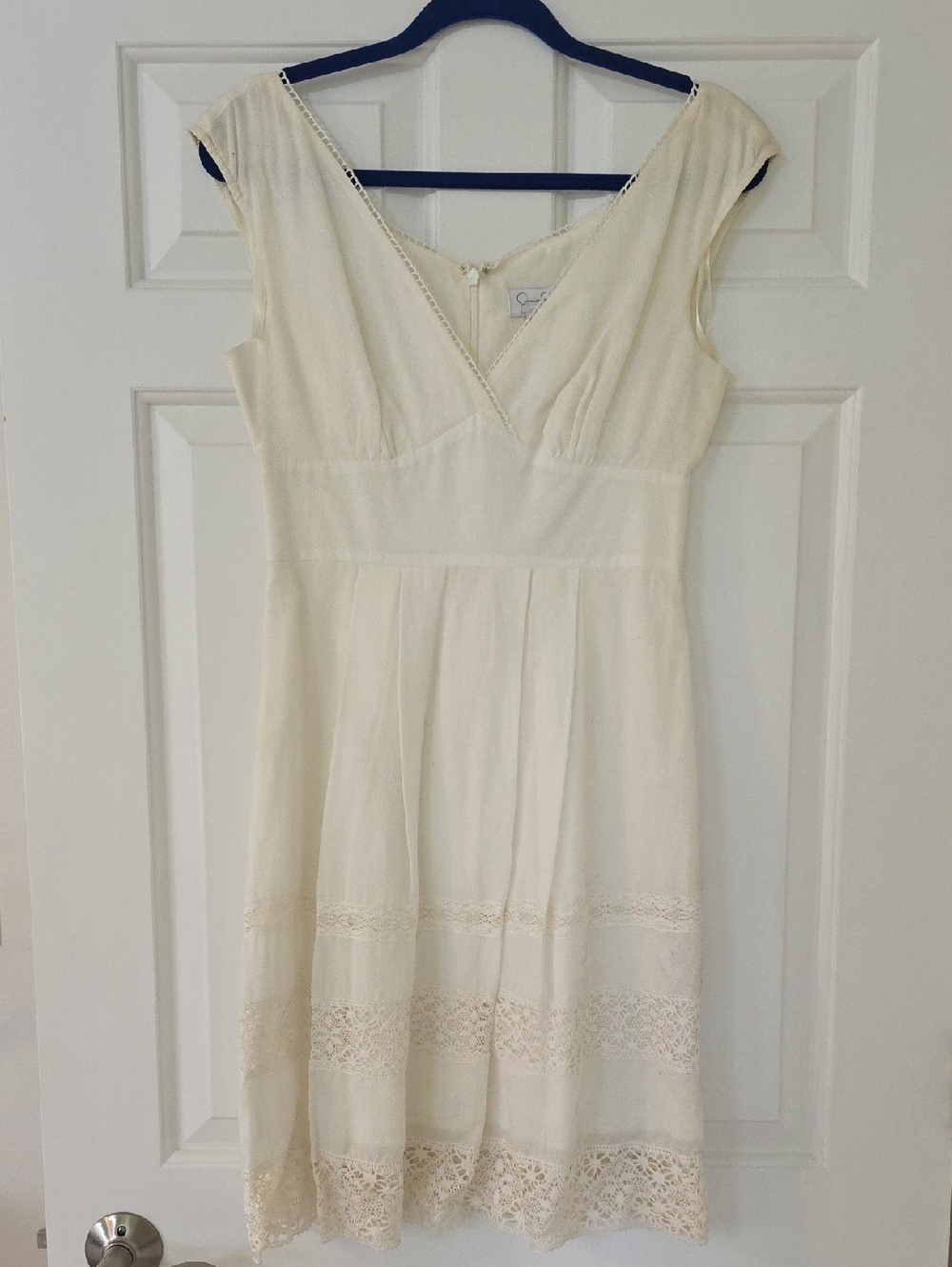 Jessica Simpson Cream Lace-Trim Midi Dress